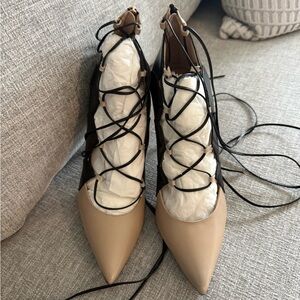 Ruthie Davis Two-Tone Pointed Lace-Up Heels - Beige & Black